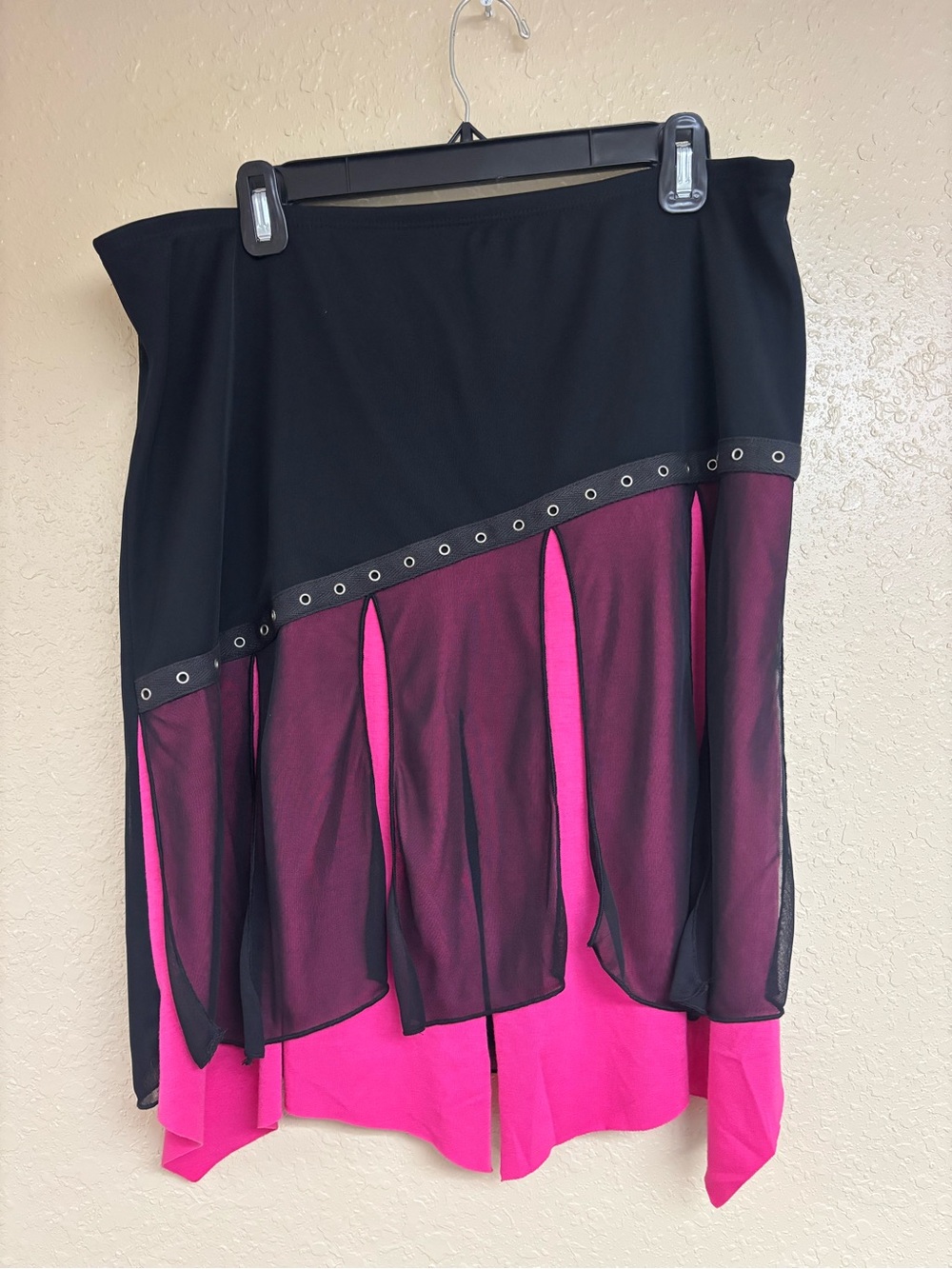 Hot Kiss Black and Hot Pink Asymmetrical Layered Skirt